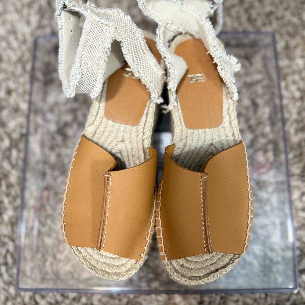 Tan Leather Espadrille Platform Sandals